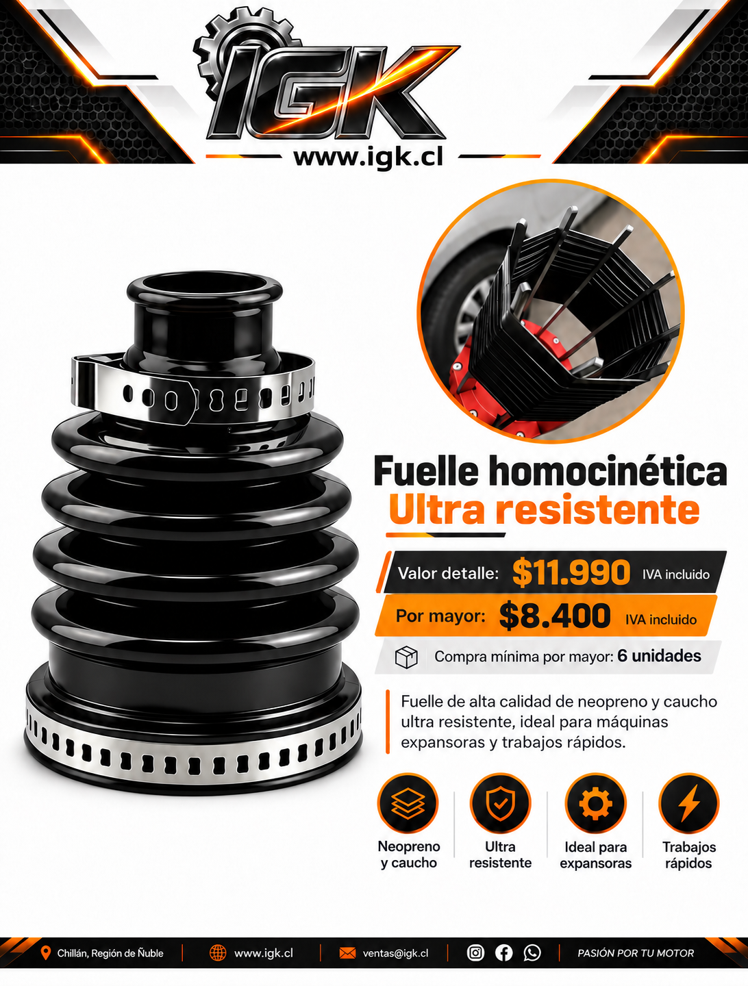 Fuelle Homocinético Universal de Neopreno Ultra Resistente
